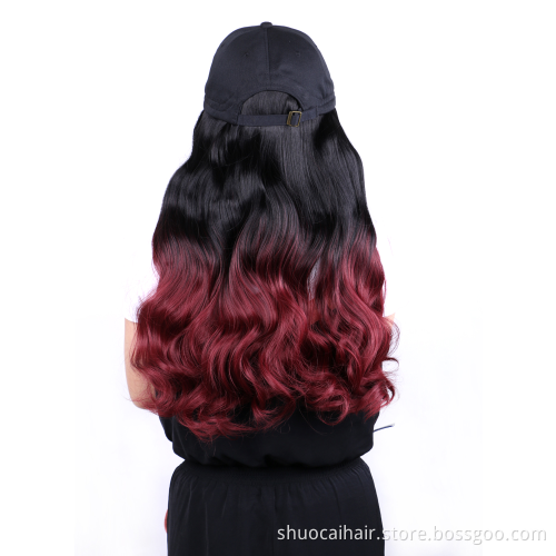 Best Factory18 inch long wavy baseball cap synthetic hair integrate cap hat for women Female cosplay wigs
